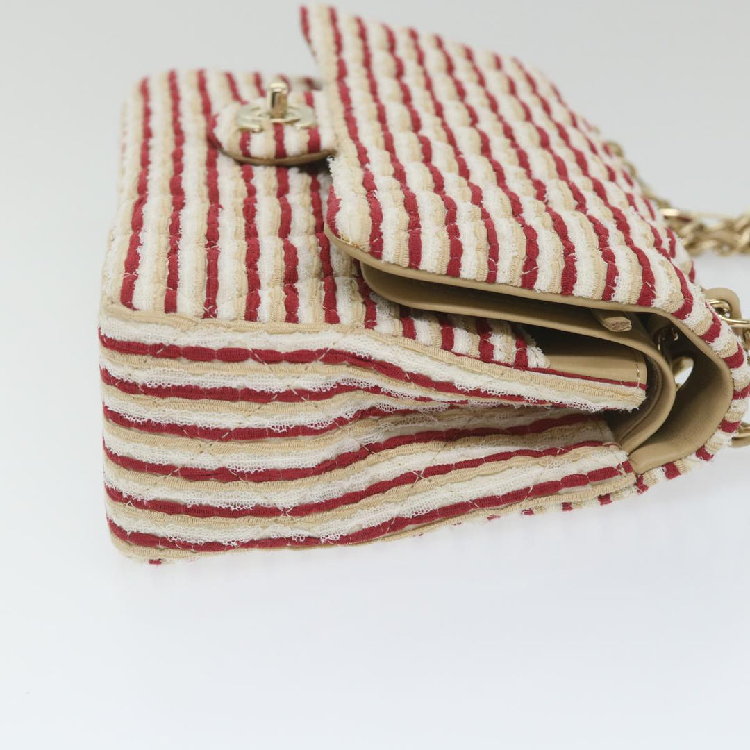 Chanel Quilted Matelasse Chain Shoulder Bag Canvas Red Beige CC Auth 58343S