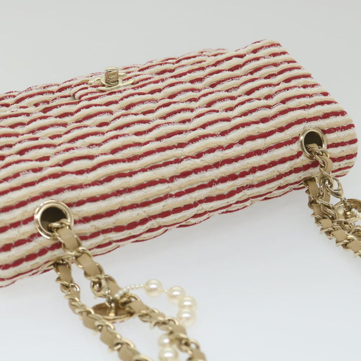 Chanel Quilted Matelasse Chain Shoulder Bag Canvas Red Beige CC Auth 58343S