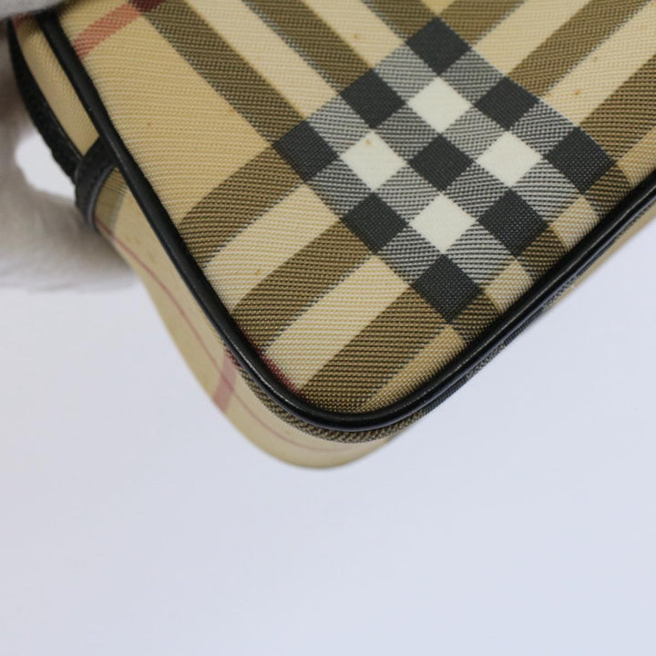 Burberry Nova Check Hand Bag PVC Leather Beige Auth 58512