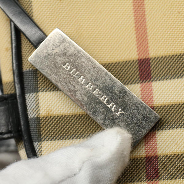 Burberry Nova Check Hand Bag PVC Leather Beige Auth 58512