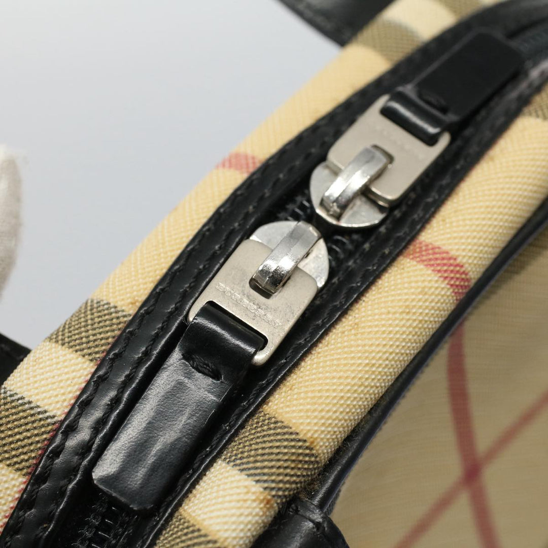 Burberry Nova Check Hand Bag PVC Leather Beige Auth 58512