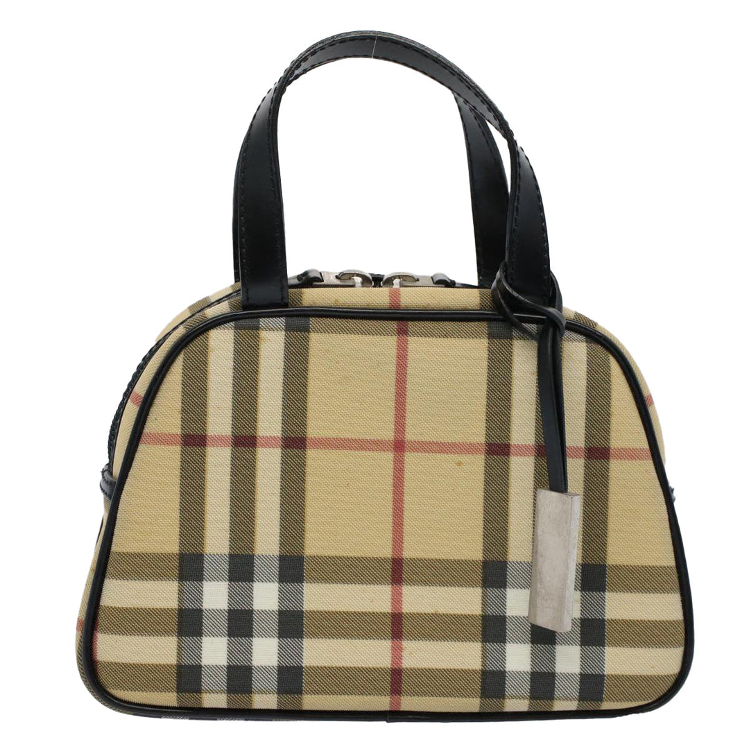 Burberry Nova Check Hand Bag PVC Leather Beige Auth 58512