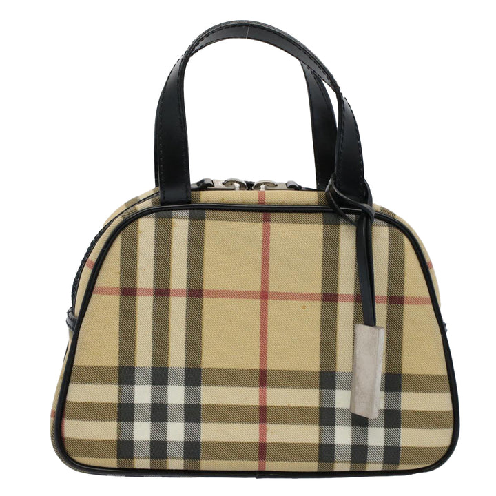 Burberry Nova Check Hand Bag PVC Leather Beige Auth 58512