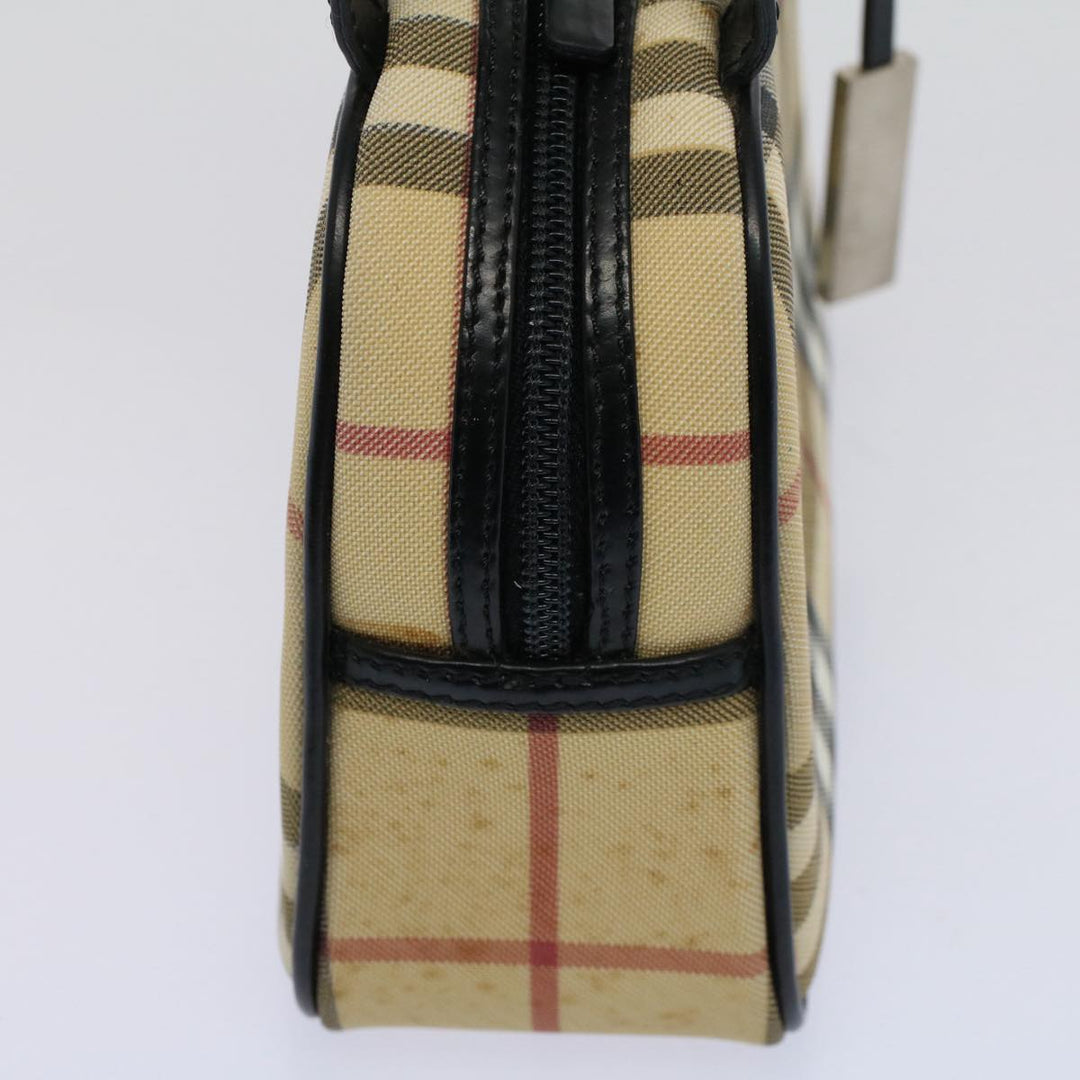 Burberry Nova Check Hand Bag PVC Leather Beige Auth 58512