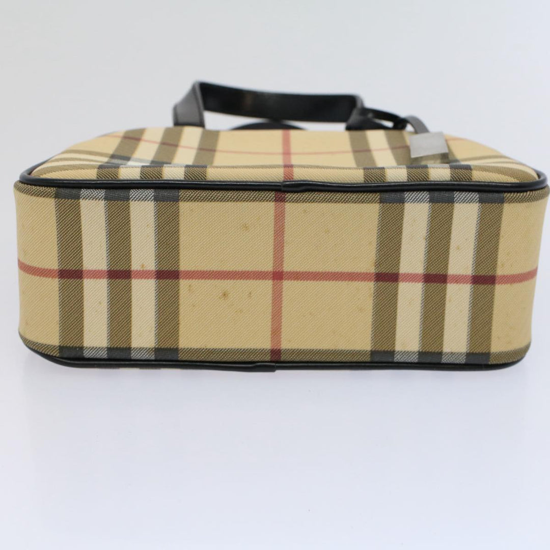 Burberry Nova Check Hand Bag PVC Leather Beige Auth 58512