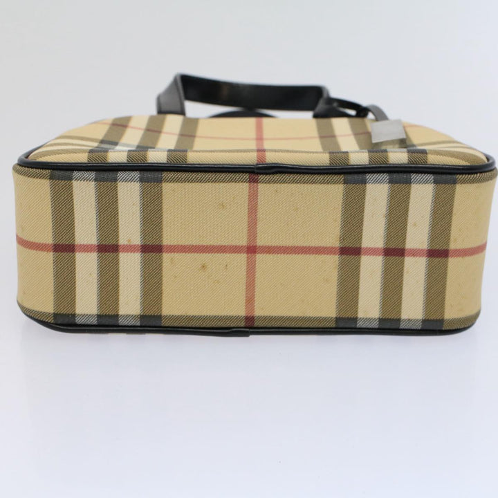 Burberry Nova Check Hand Bag PVC Leather Beige Auth 58512