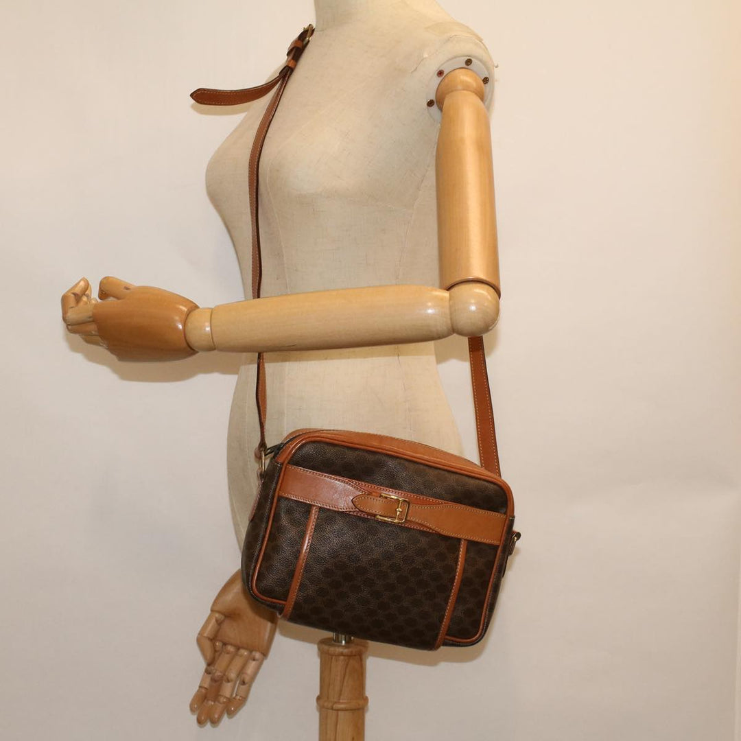 Celine Macadam Canvas Shoulder Bag PVC Leather Brown  58514