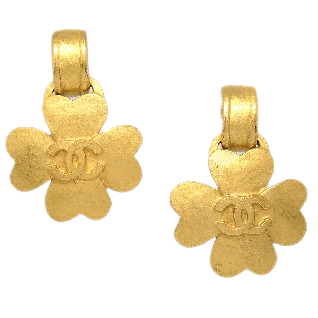 Top Quality Chanel Clover Dangle Earrings Gold Clip-On 95P