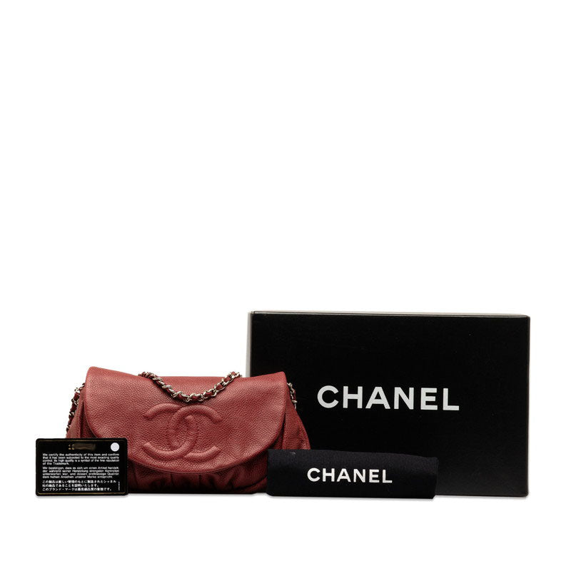 Top Quality Chanel Coco Half Moon Chain Shoulder Bag Wine Red Silver Caviar S  CHANEL