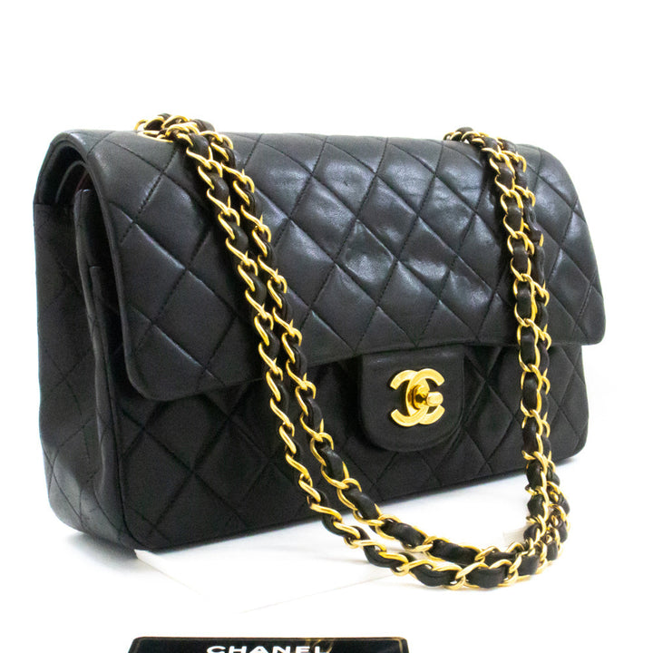 Top Quality Chanel Classic Double New 10" Chain Shoulder Bag Black Lambskin