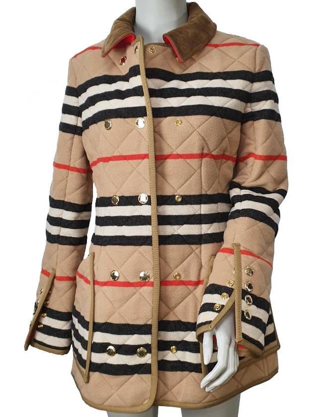 Burberry WoMen's Icon Stripe Diamond Quilted Wool Jacket Camel