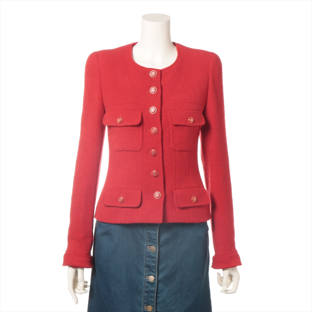 Top Quality Chanel Coconut Button 95A Wool  Nylon Jacket 36  Red Twid P05302V04291