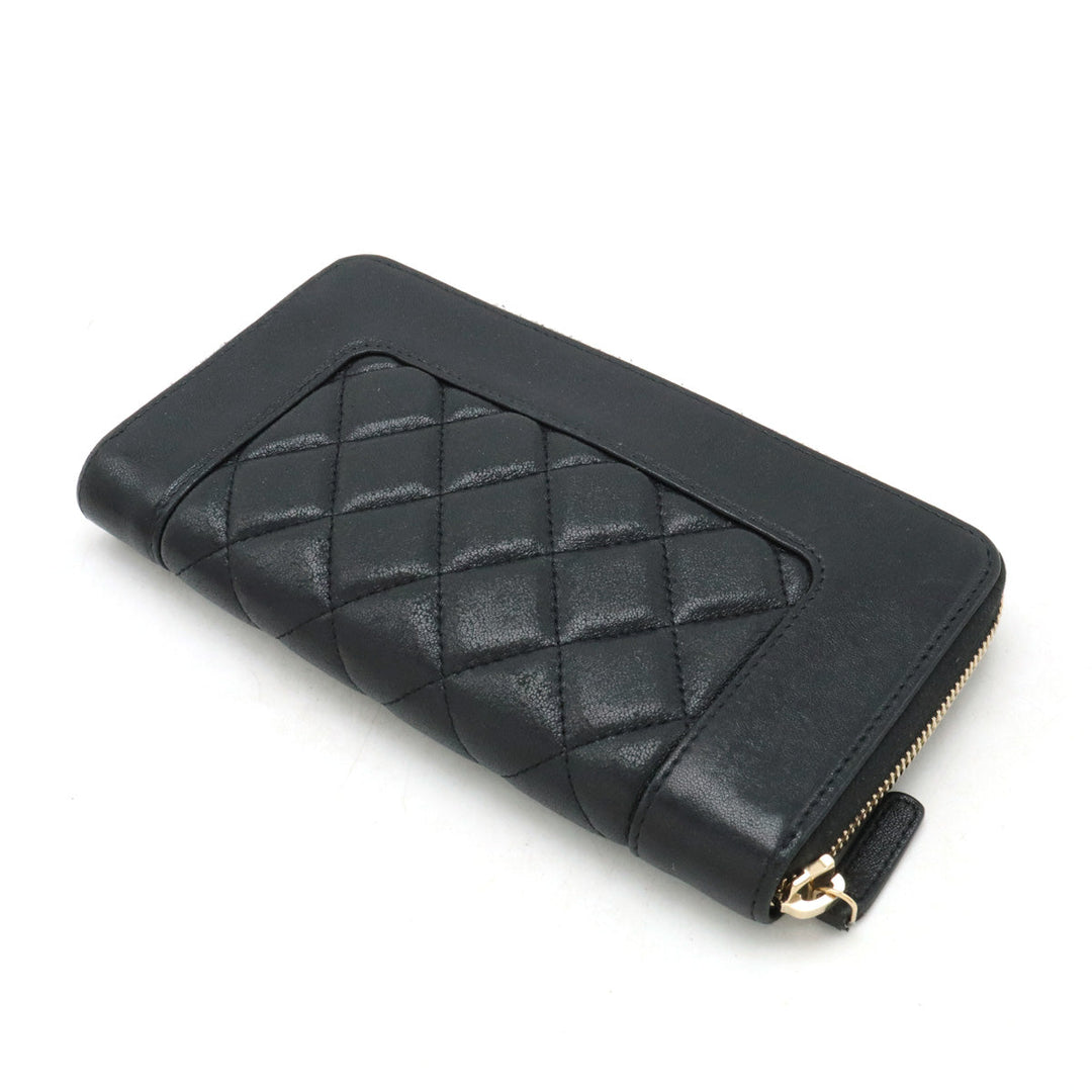 Top Quality Chanel Mademoiselle Mattress Cocomark Roundfather Long Wallet Black Black Gold  A80969