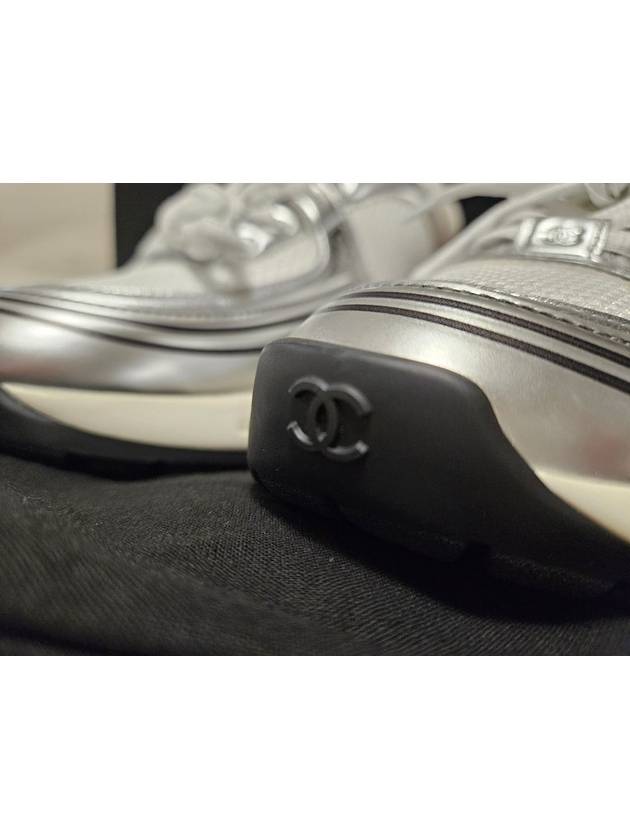 Fabric Laminated Low Top Sneakers Silver Chanel