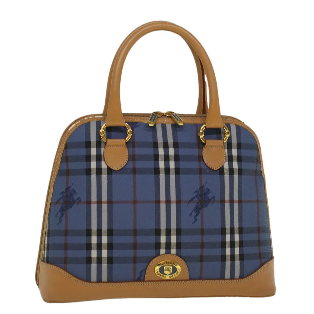 BurberrySs Nova Check Hand Bag PVC Leather Beige Blue Auth 59259