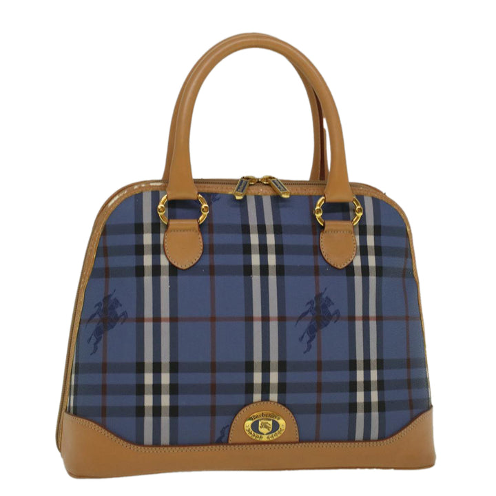 BurberrySs Nova Check Hand Bag PVC Leather Beige Blue Auth 59259