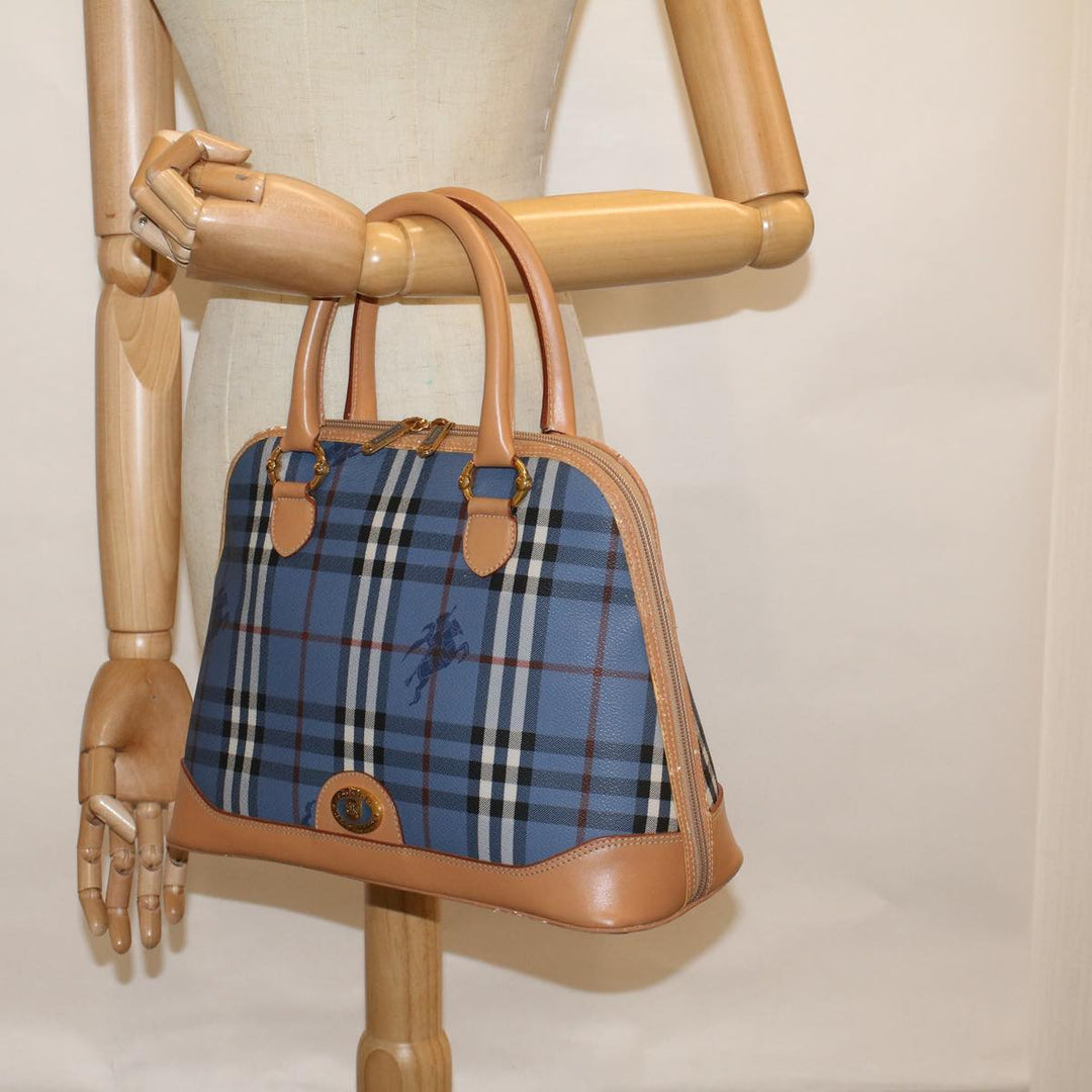 BurberrySs Nova Check Hand Bag PVC Leather Beige Blue Auth 59259