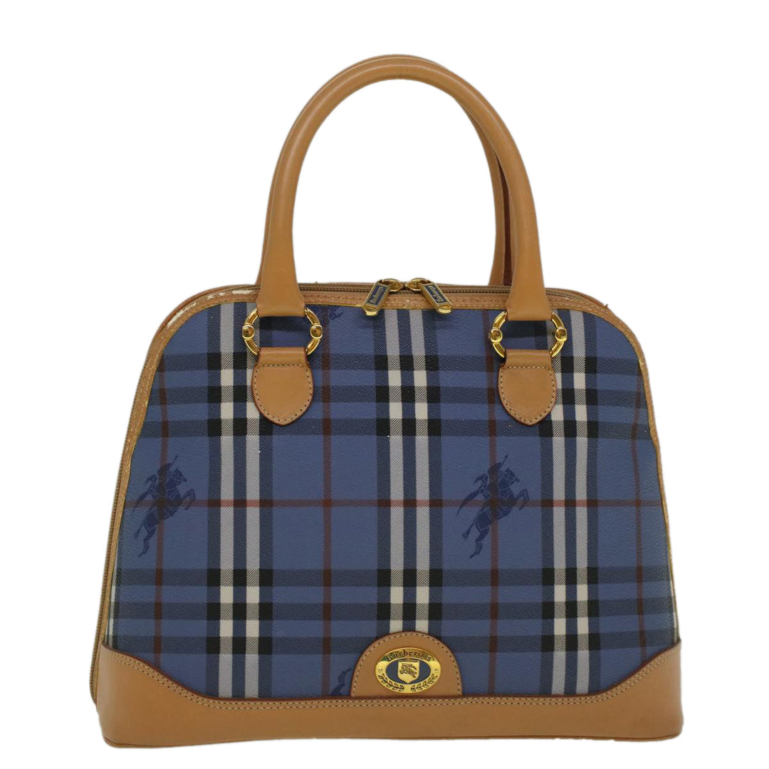 BurberrySs Nova Check Hand Bag PVC Leather Beige Blue Auth 59259