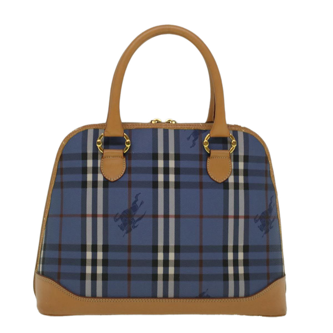 BurberrySs Nova Check Hand Bag PVC Leather Beige Blue Auth 59259