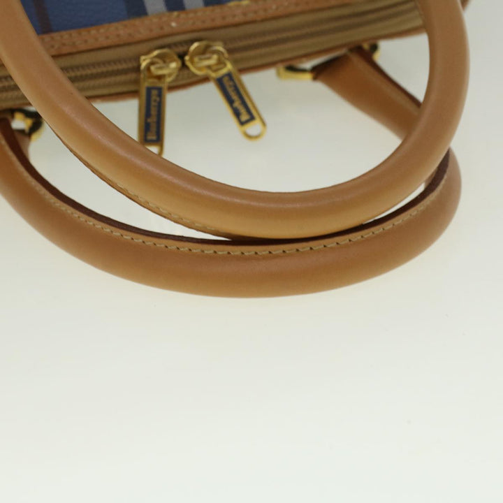BurberrySs Nova Check Hand Bag PVC Leather Beige Blue Auth 59259