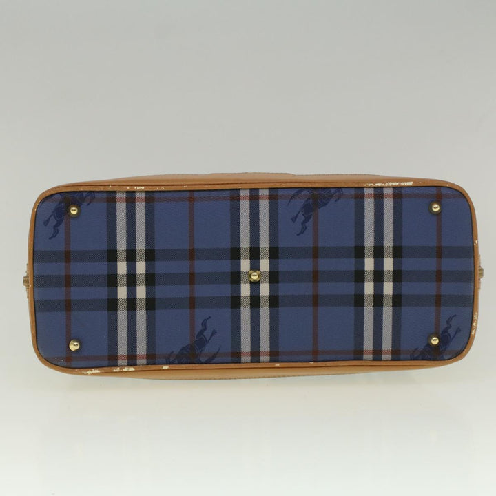 BurberrySs Nova Check Hand Bag PVC Leather Beige Blue Auth 59259
