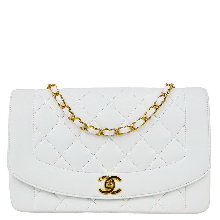 Top Quality Chanel White Lambskin Medium Diana Chain Shoulder Bag