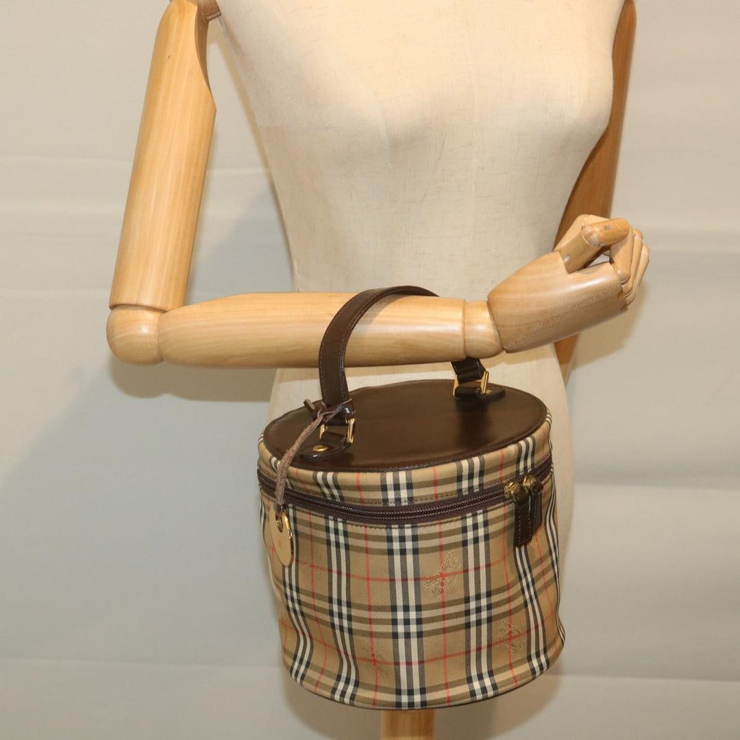 BURBERRYSs Nova Check Vanity Cosmetic Pouch Nylon Canvas Beige Auth 59563