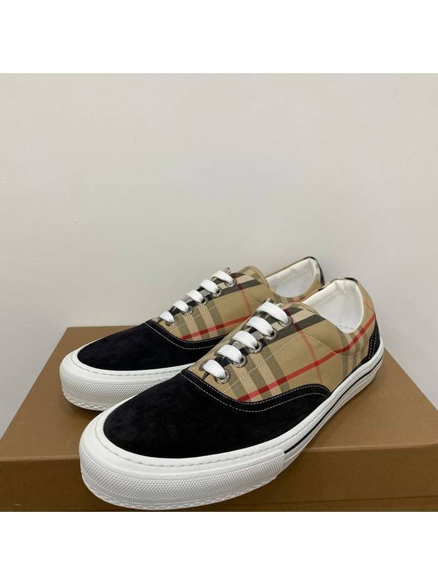 Burberry Men's Wilson Vintage Check Mix Low Top Sneakers Black Brown