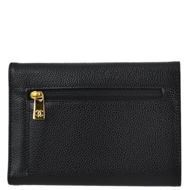 Top Quality Chanel 2005-2006 Black Caviar Timeless Trifold Wallet