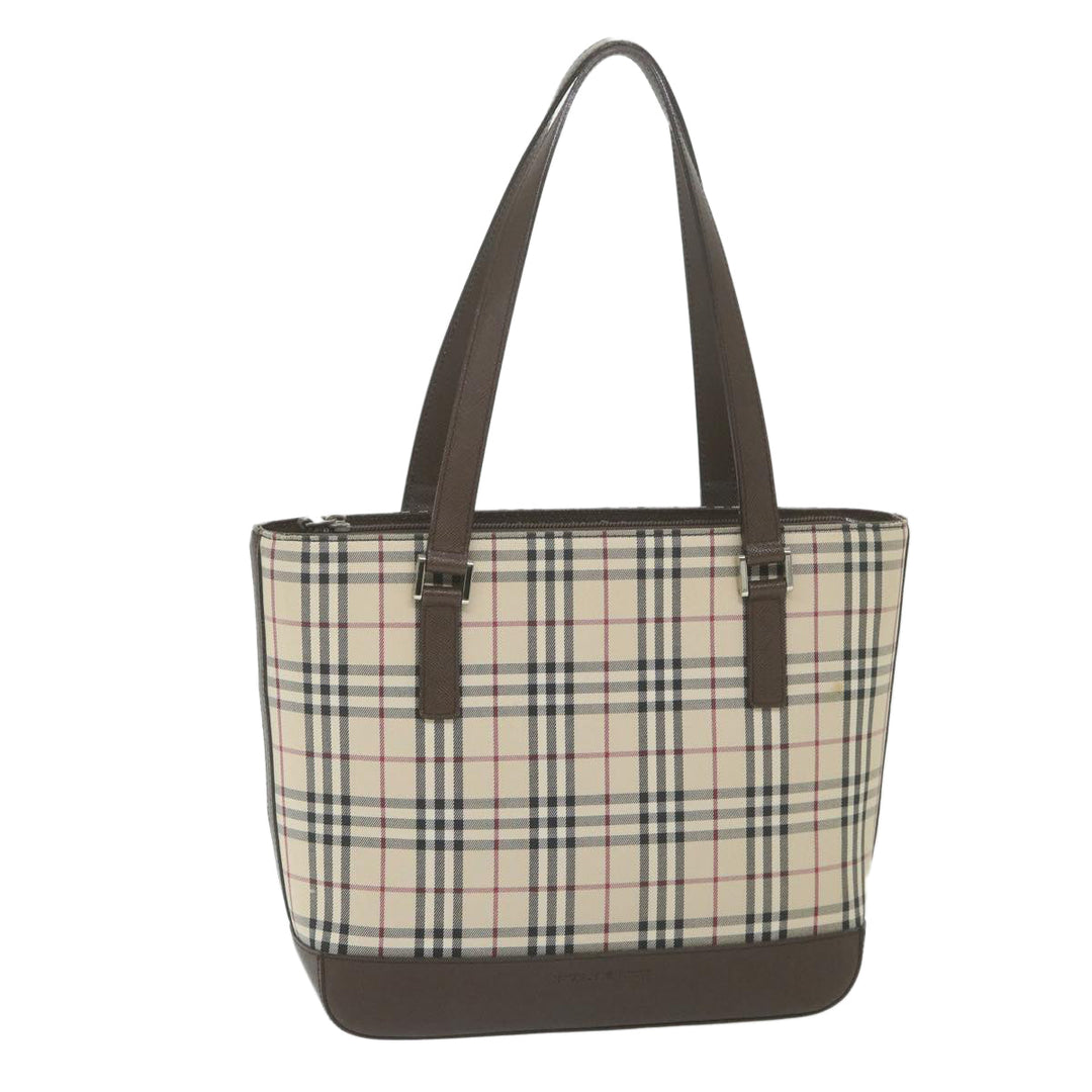 Burberry Nova Check Tote Bag Nylon Beige Auth 59816