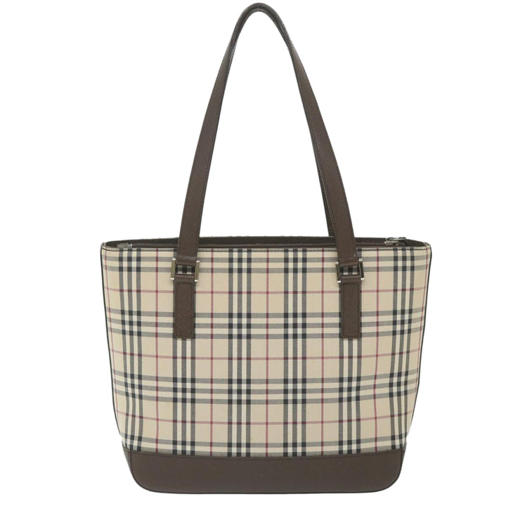 Burberry Nova Check Tote Bag Nylon Beige Auth 59816