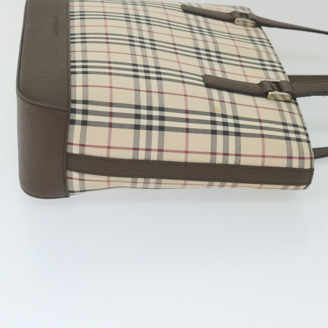 Burberry Nova Check Tote Bag Nylon Beige Auth 59816