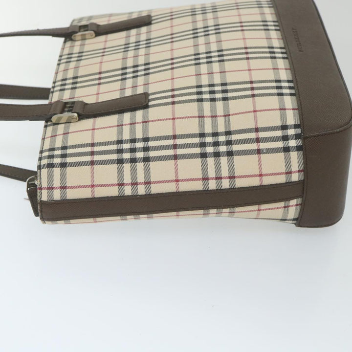 Burberry Nova Check Tote Bag Nylon Beige Auth 59816
