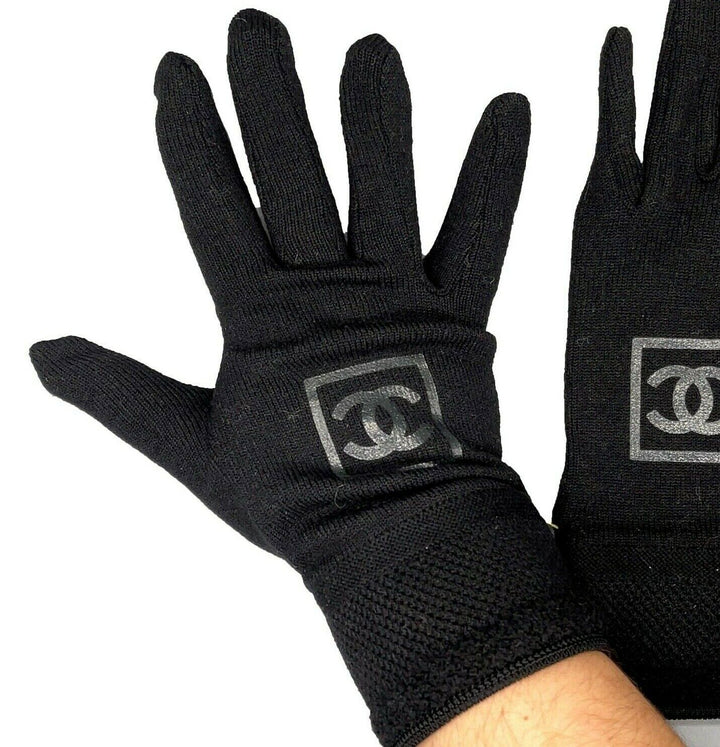 Chanel - Knit Wool Lambskin Black Leather - Sport Gloves - CC Logo - Size M