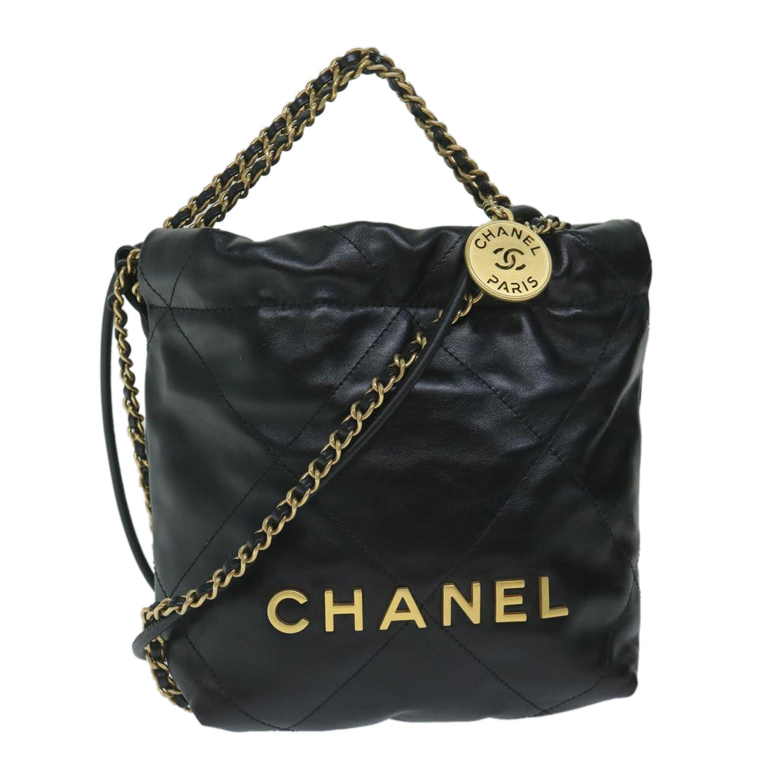 Chanel  22 Chain Hand Bag Leather Black AS3980 CC Auth 59889S