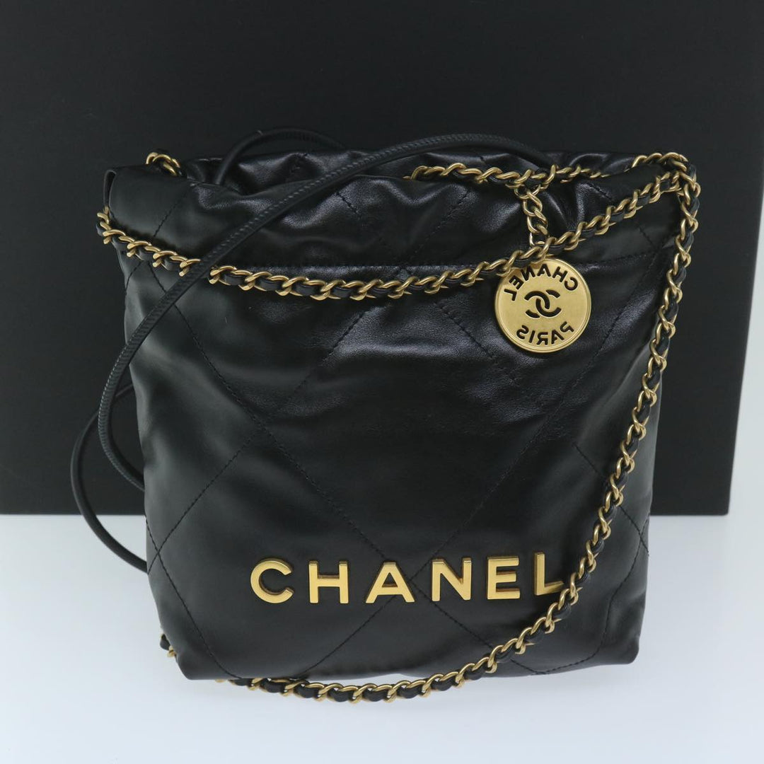Chanel  22 Chain Hand Bag Leather Black AS3980 CC Auth 59889S