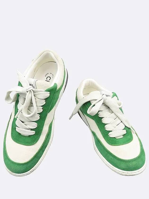 G39978 White Green Color Suede Orca Tennis Sneakers 36 Chanel