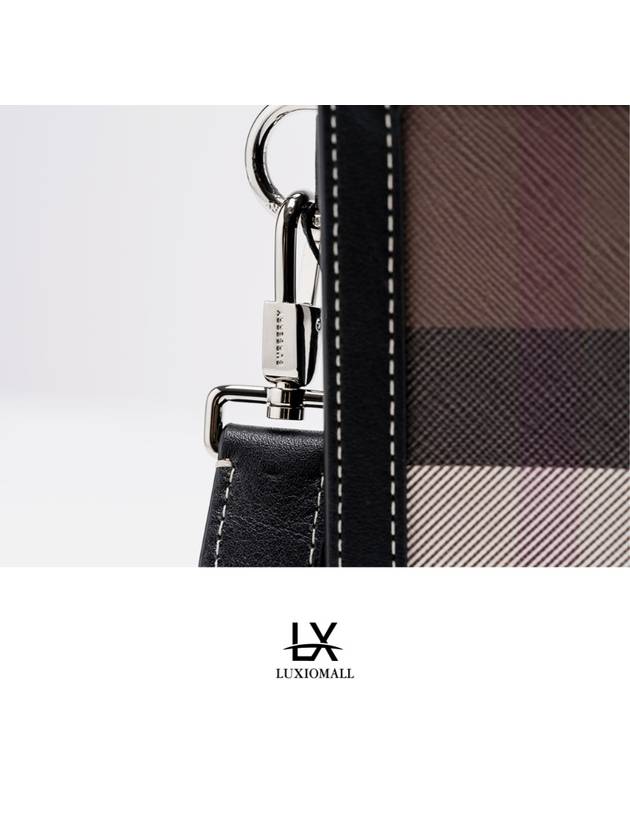Burberry Check Leather Zipper Clutch Bag Brown