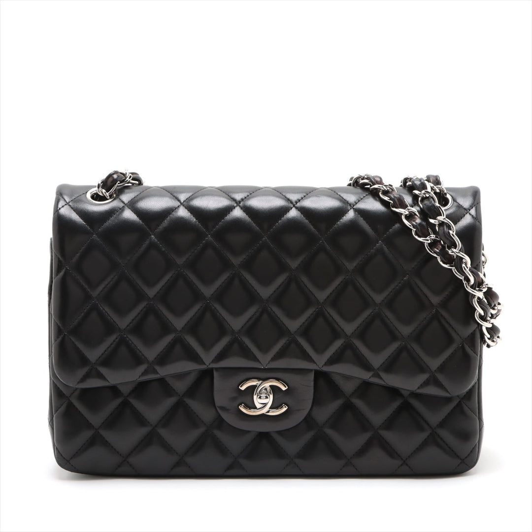 Top Quality Chanel Decamatrasse 30 Double Flap Chain Bag Black Silver Lambskin A58600