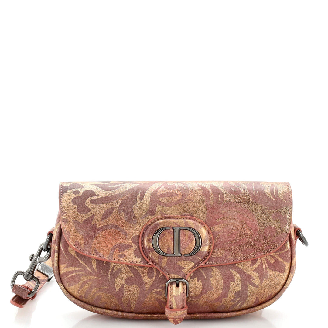 Top quality Dior Bobby Flap Bag Floral Print Metallic Leather East West