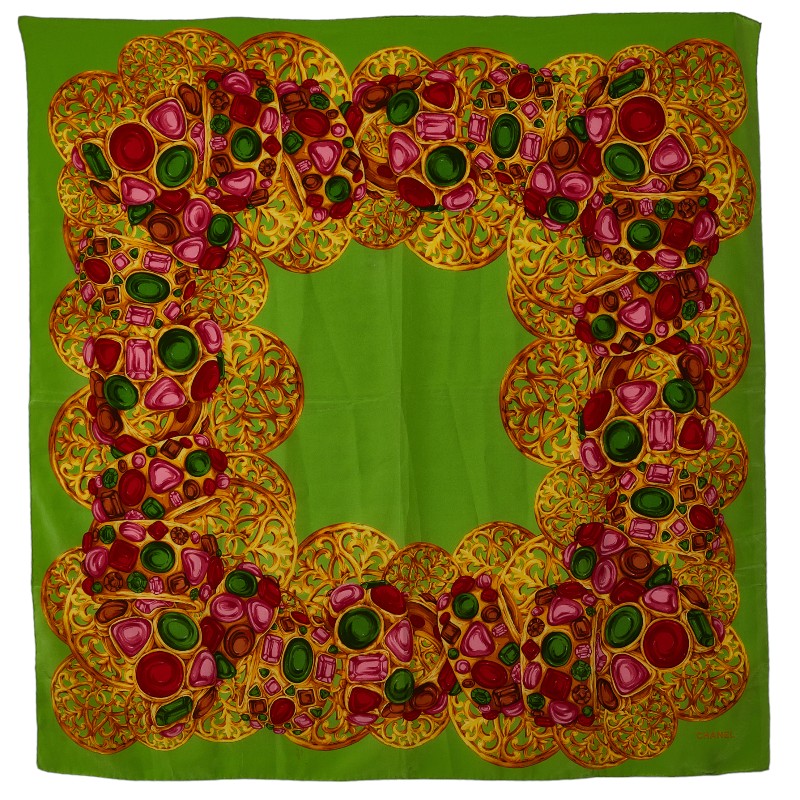 Top Quality Chanel Scarf Silk Green Multicolor