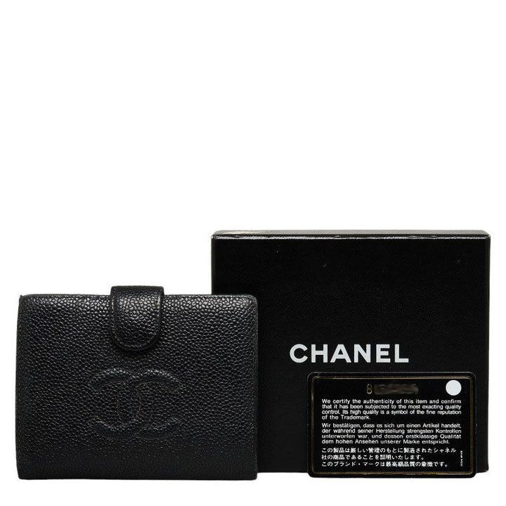 Top Quality Chanel Double Folded Wallet Caviar Skin/Leather Black  Caviar
