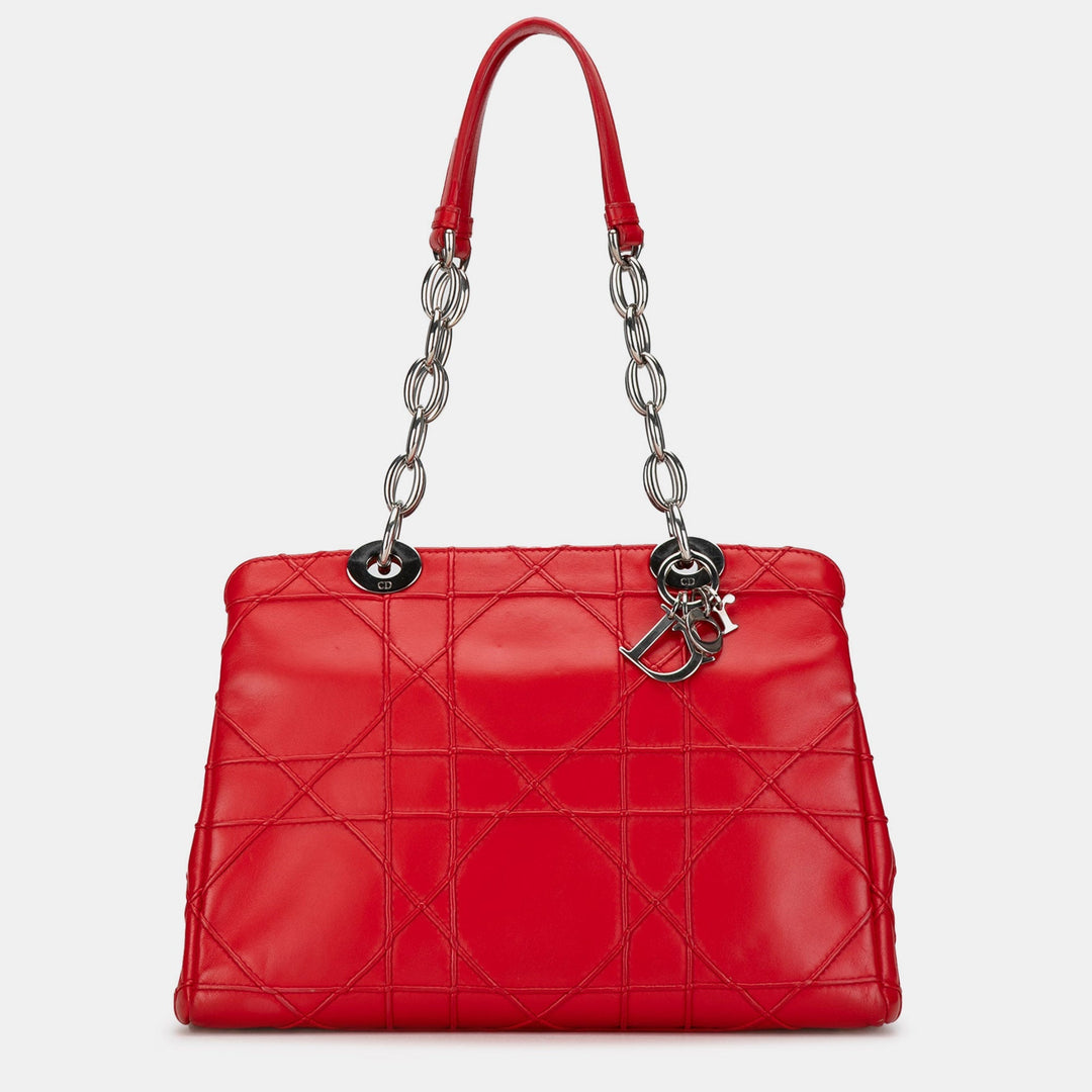 Top quality Dior Red Lambskin Leather Small Cannage Soft Zip Shopping Tote Bag