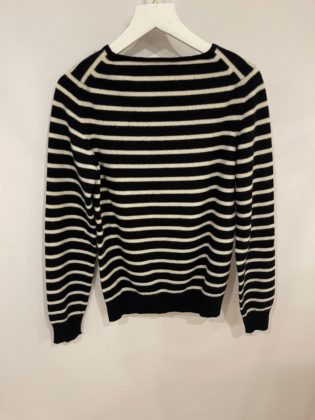 Top Quality Chanel Black and White Striped Cashmere Jumper with Silver Detail Size FR 38 (UK 10)