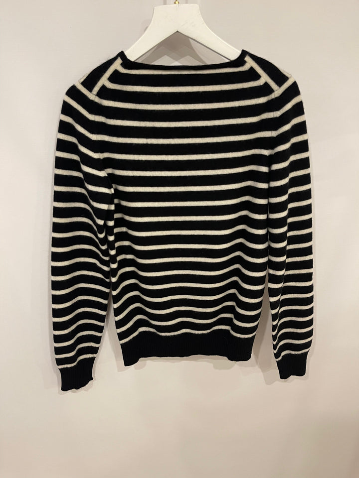 Top Quality Chanel Black and White Striped Cashmere Jumper with Silver Detail Size FR 38 (UK 10)