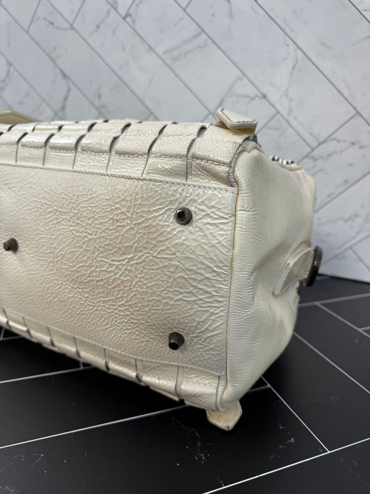 Burberry Prorsum Off White Patent Leather Satchel Large Handbag