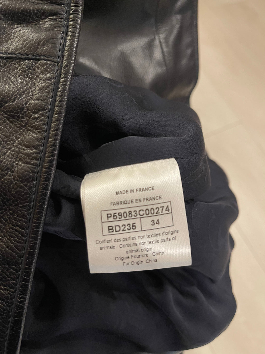 Top Quality Chanel Black Leather Asymmetric Jacket with White Fur Details and Logo Buttons Detail Size FR 34 (UK 6)
