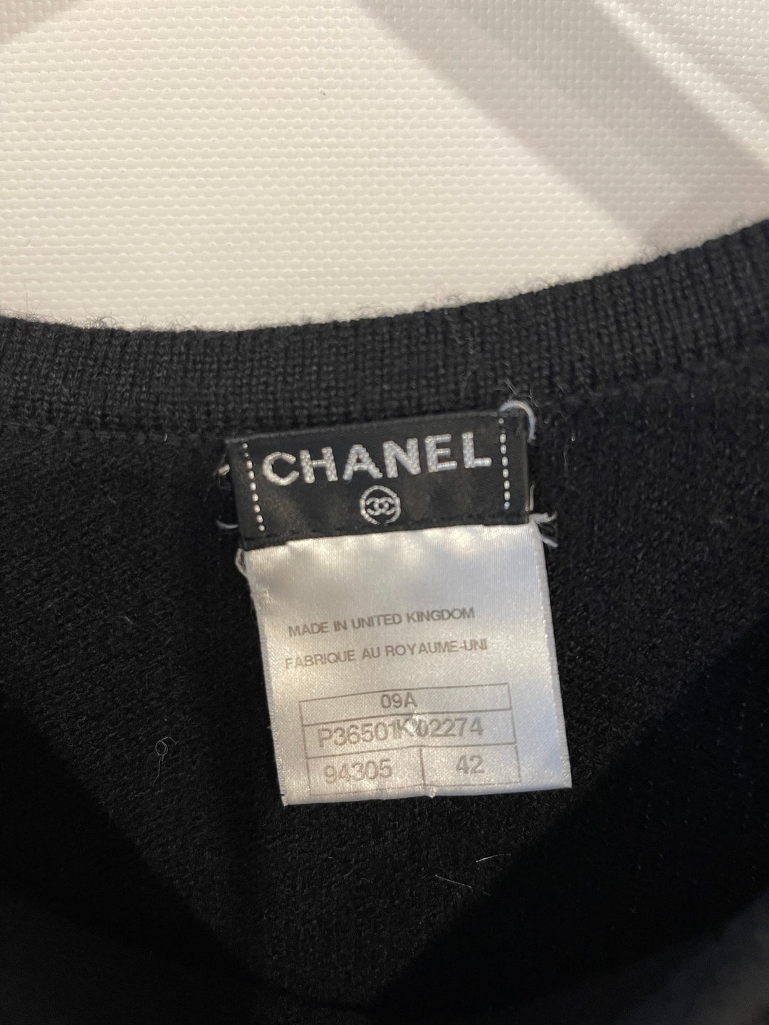 Top Quality Chanel Black Dress with Gold Logo Patch Detail Size FR 42 (UK 14)