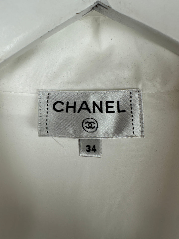 *HOT* Top Quality Chanel Resort 2023 White Shirt Playsuit with Checked Pink Detachable Shorts & Long Train Detail Size FR 34 (UK 6)