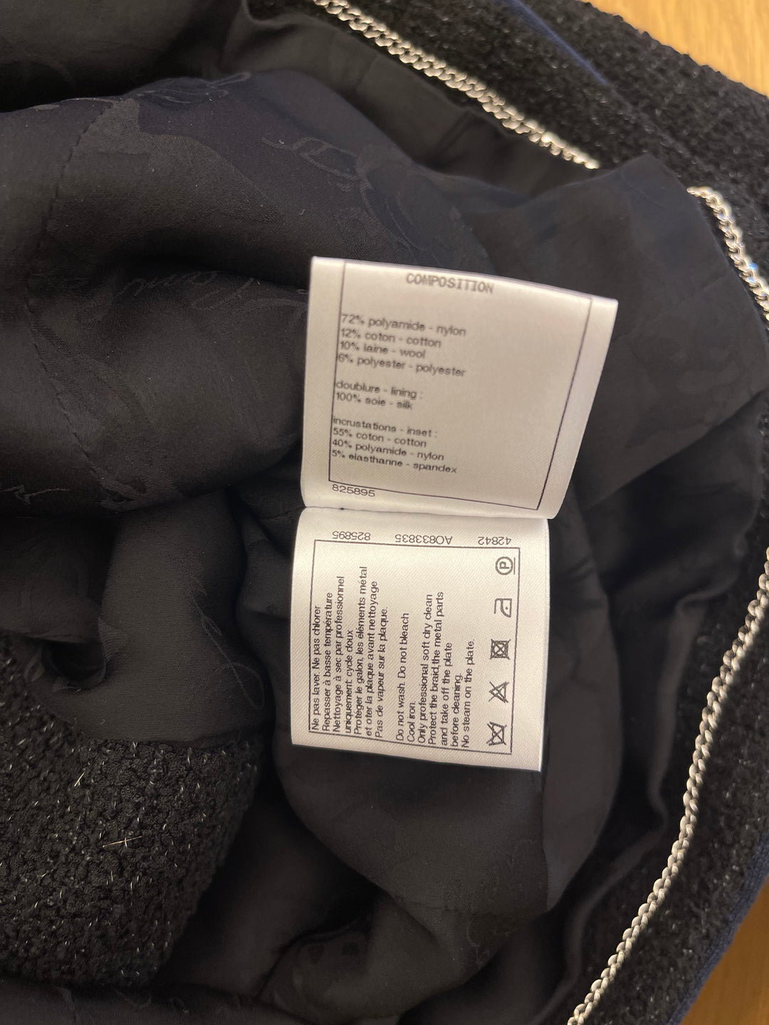 Top Quality Chanel Black Tweed Jacket with Velcro and Navy Details Size FR 42 (UK 14)